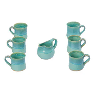 Set 6 tazas con lechero de cerámica
