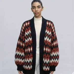 Cardigan jacquard mujer terracota - PREVENTA