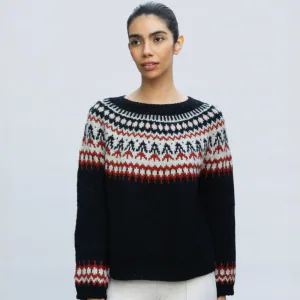 Sweater jacquard mujer negro